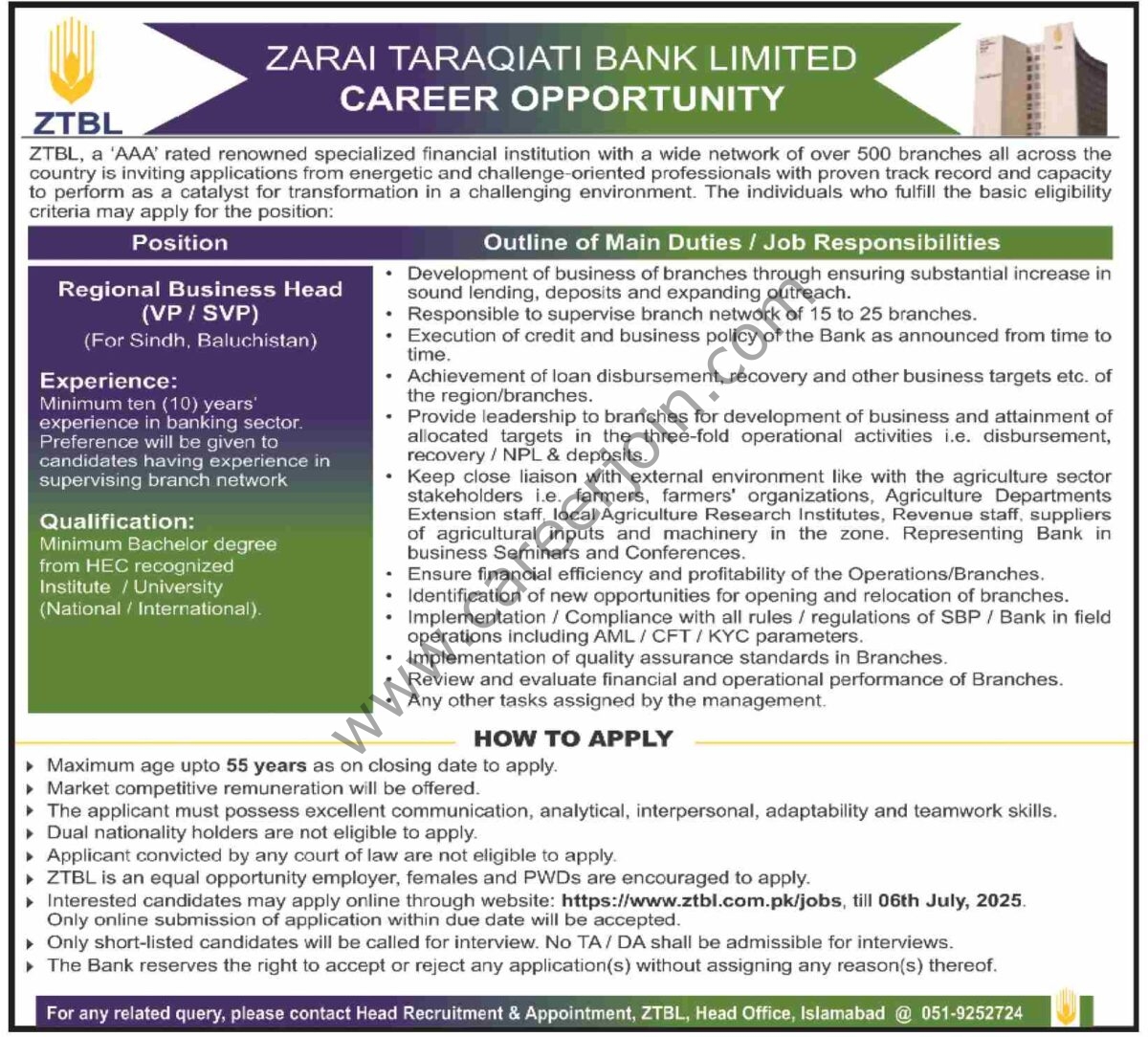 Zarai Taraqiati Bank Ltd ZTBL Jobs 22 June 2025 Dawn 1