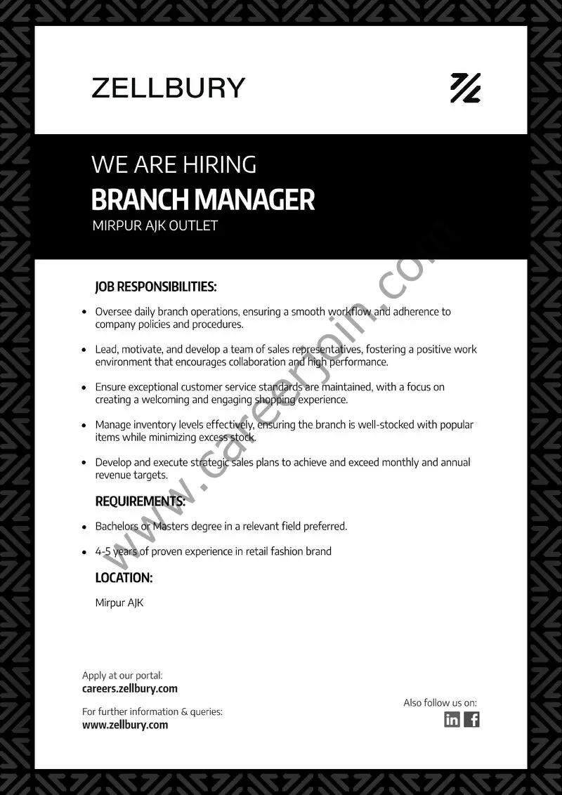 Zellbury Pakistan Jobs Branch Manager 1