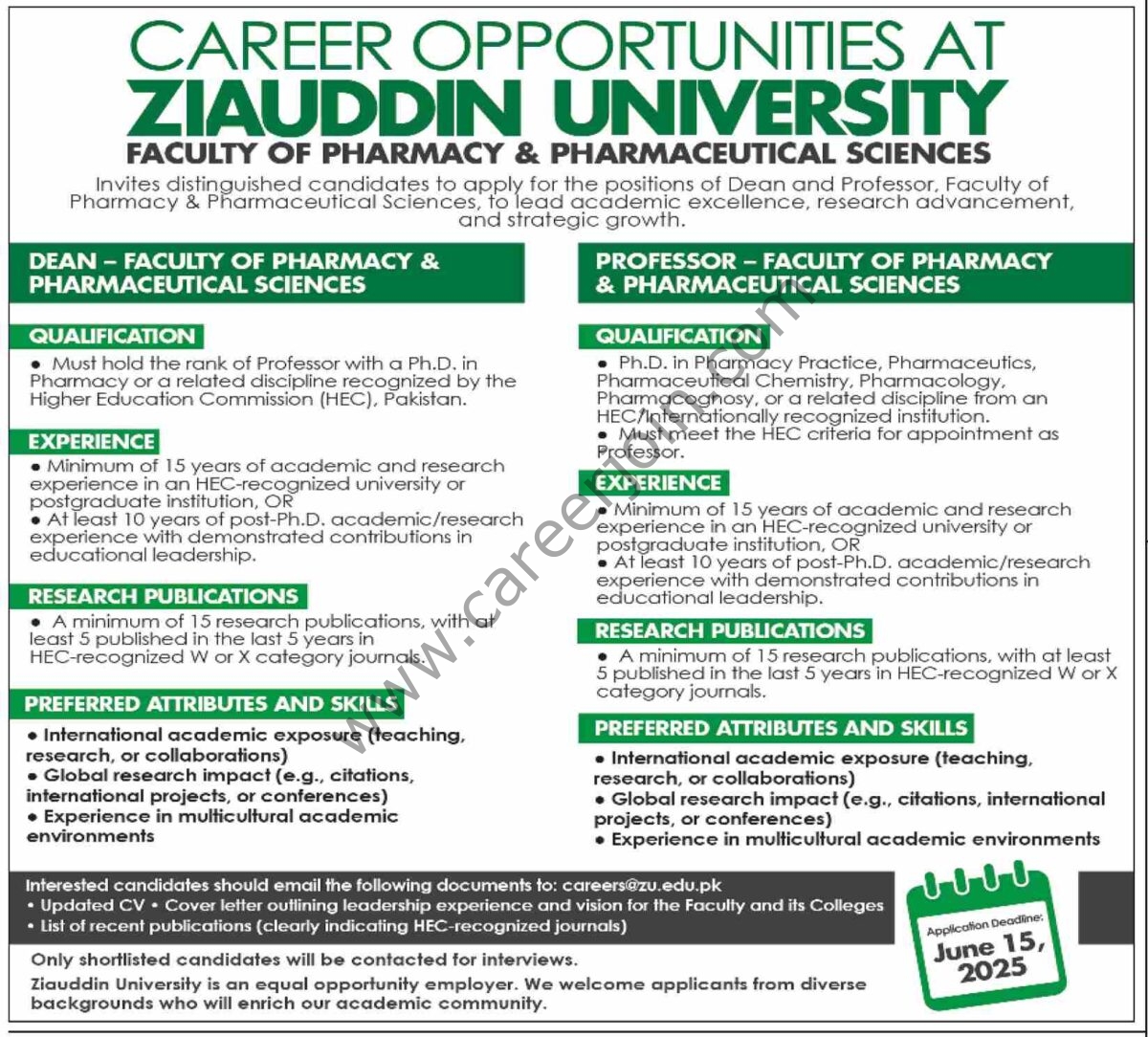 Ziauddin University Jobs 01 June 2025 Dawn 1