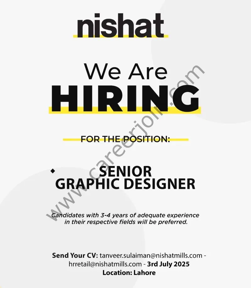 Nishat Linen NL Jobs Senior Graphic Designer 1