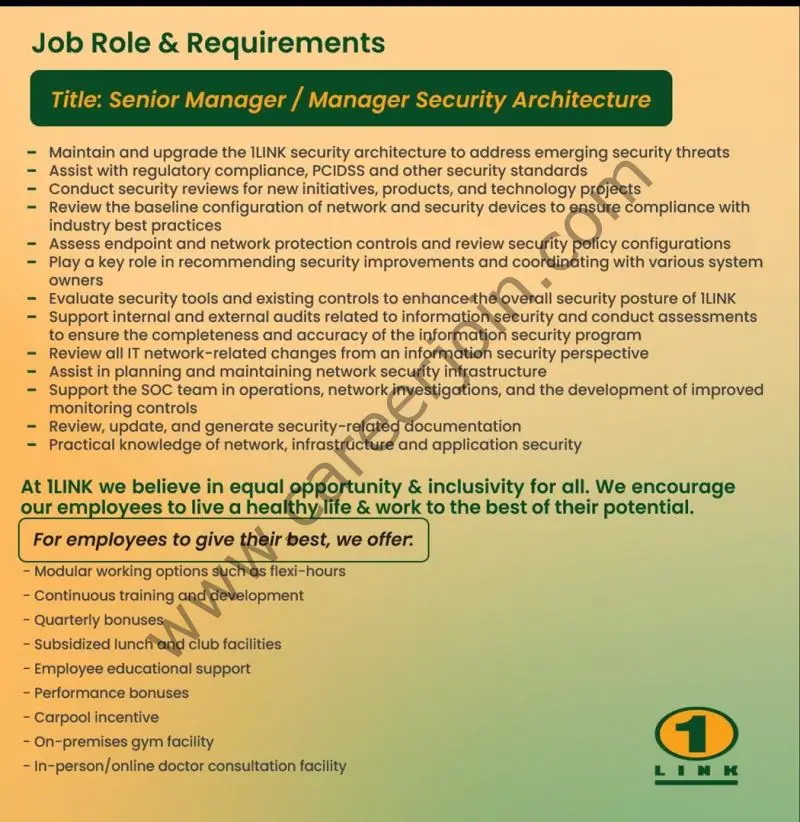 1Link Pvt Ltd Jobs Senior Manager / Manager Security Architecture 2