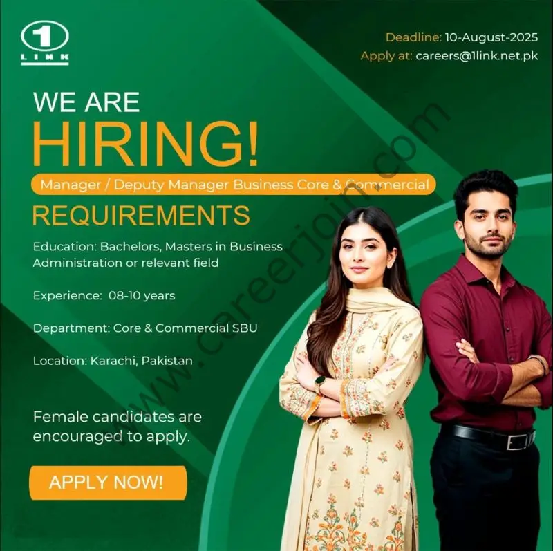 1Link Pvt Ltd Jobs Manager / Deputy Manager Business Core & Commercial 1
