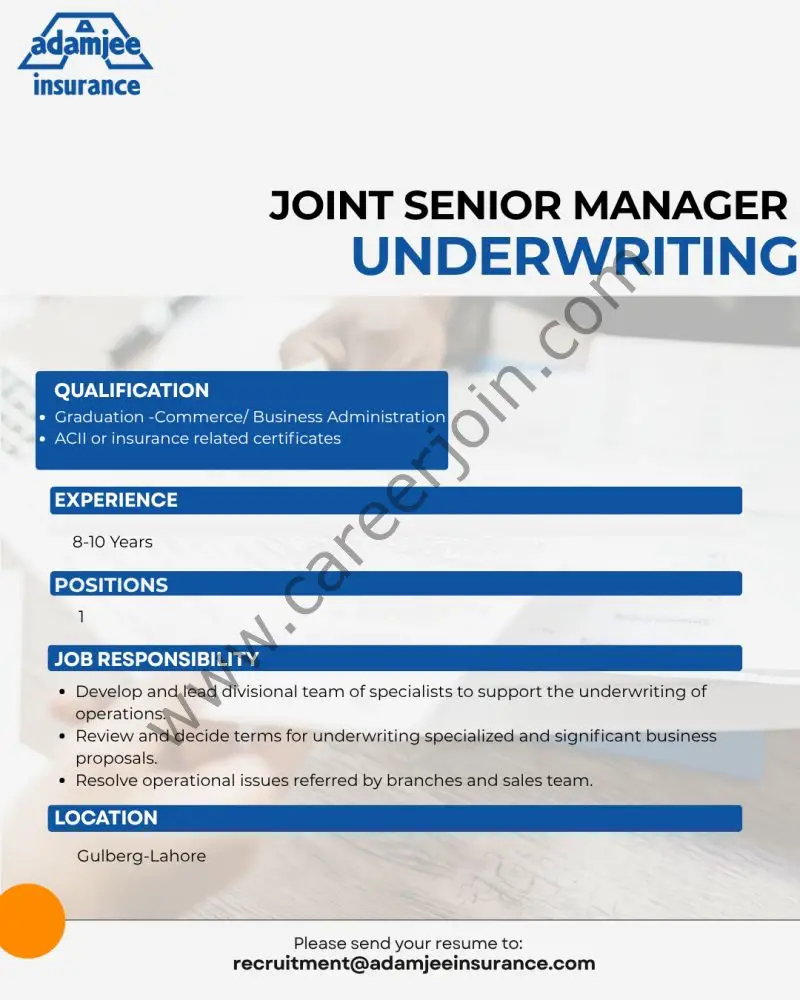 Adamjee Insurance Company Limited Jobs July 2025 3