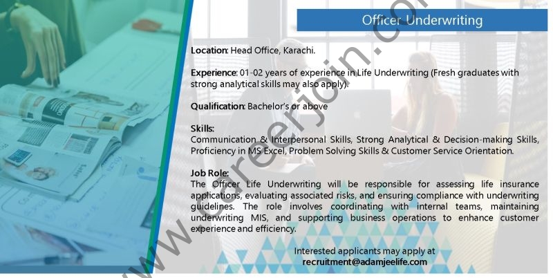 Adamjee Life Insurance Company Limited Jobs Officer Underwriting 1