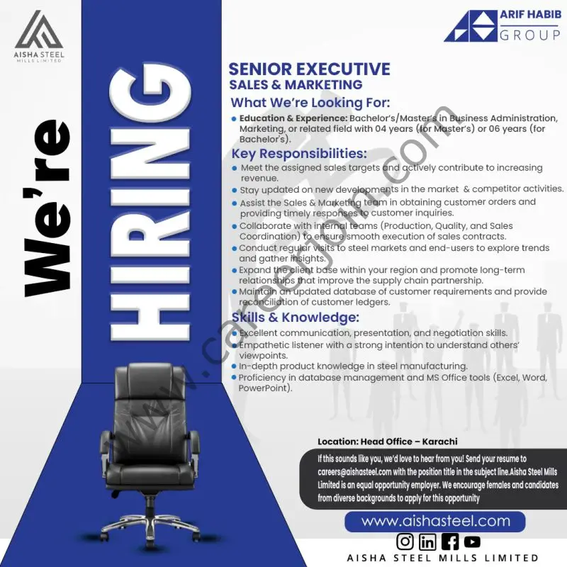 Aisha Steel Mills Limited Jobs Sr Executive Sales & Marketing 1