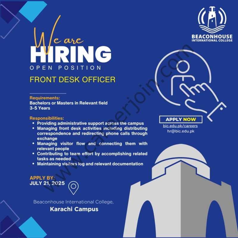 Beaconhouse International College BIC Jobs Front DEsk Officer 1