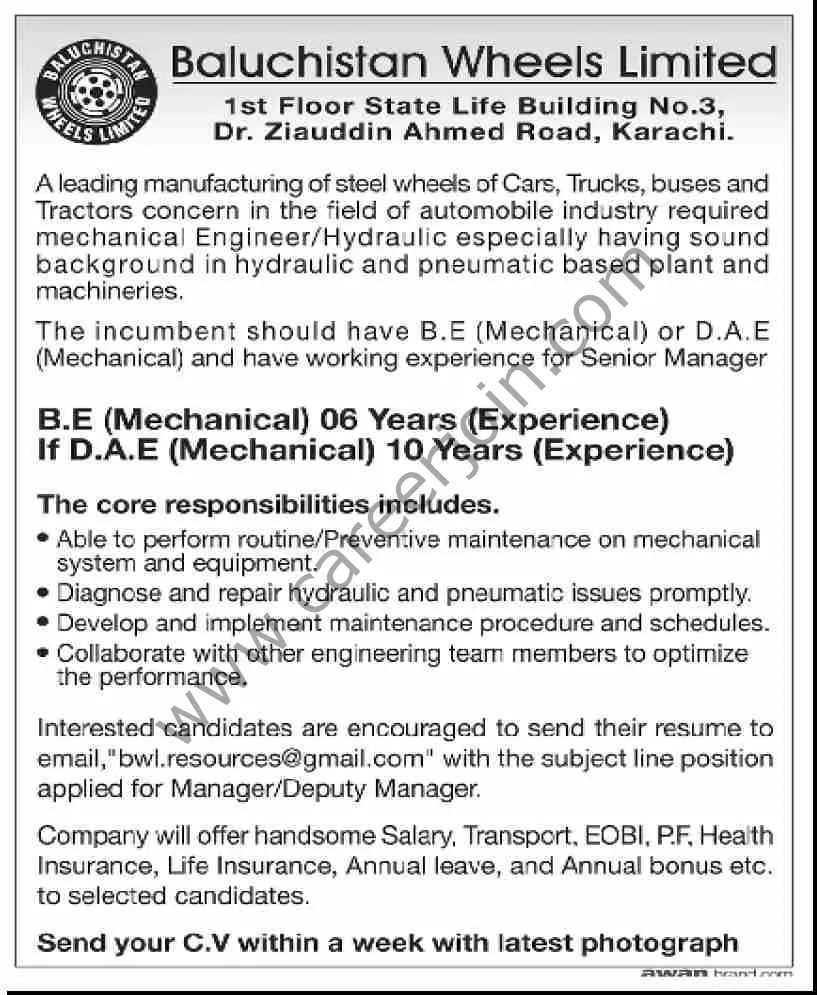 Baluchistan Wheels Ltd Jobs 27 July 2025 Dawn 1