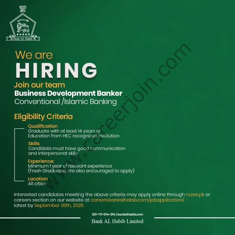 Bank AL Habib Limited Jobs Business Development Banker 1