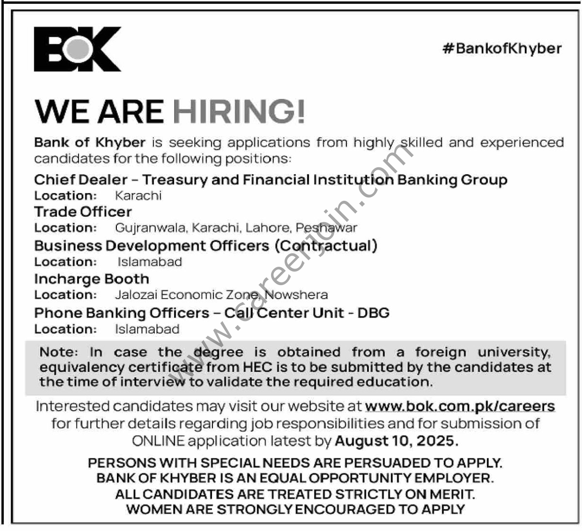 Bank of Khyber BOK Jobs 27 July 2025 Dawn 1