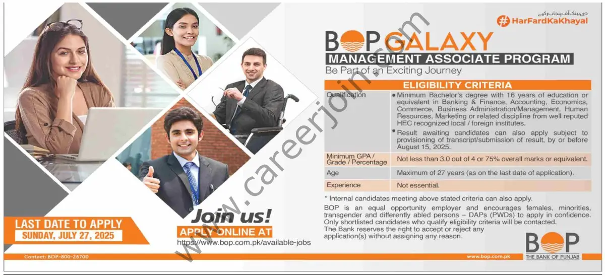 Bank of Punjab BOP Jobs 13 July 2025 Dawn 1