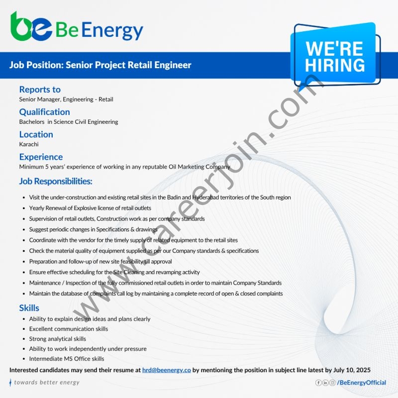 Be Energy Limited Jobs Senior Project Retail Engineer 1
