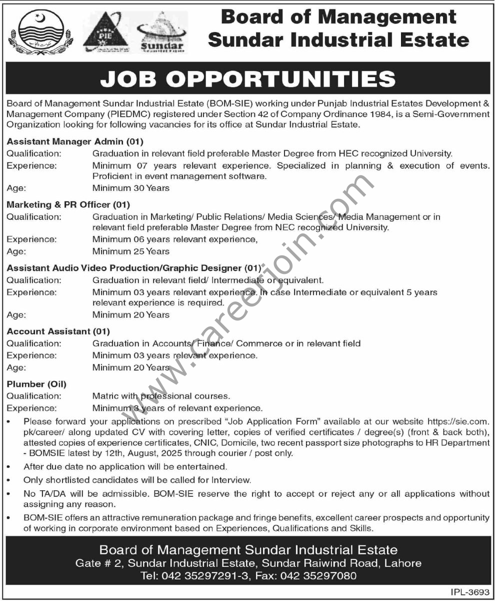 Board of Management Sundar Industrial Estate BOM-SIE Jobs 25 July 2025 Dawn 1