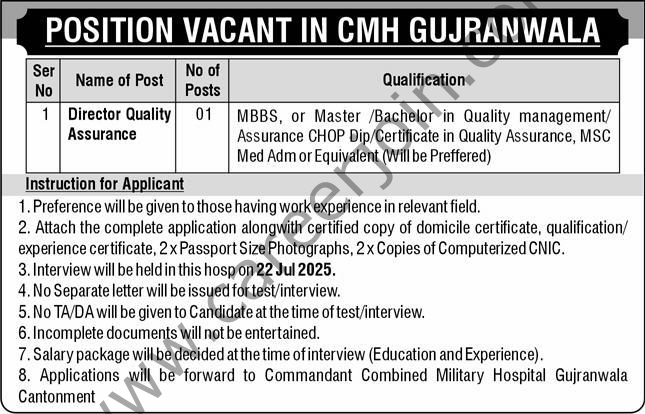 CMH Gujranwala Jobs 13 July 2025 Express 1