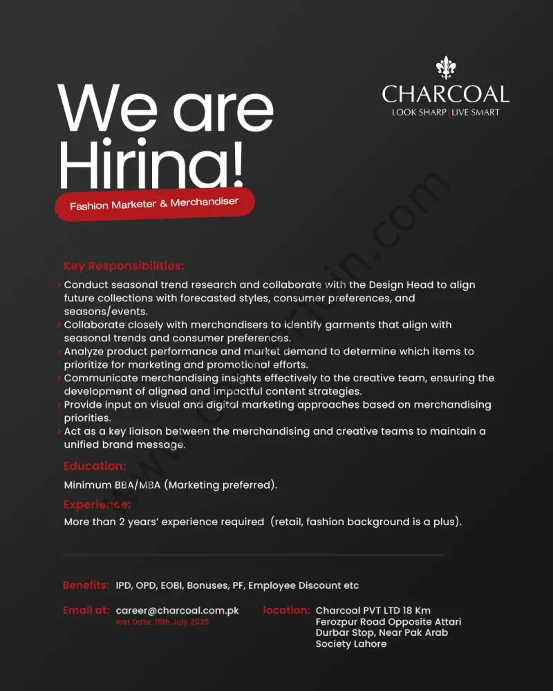 Charcoal Pvt Ltd Jobs Fashion Marketer & Merchandiser 1