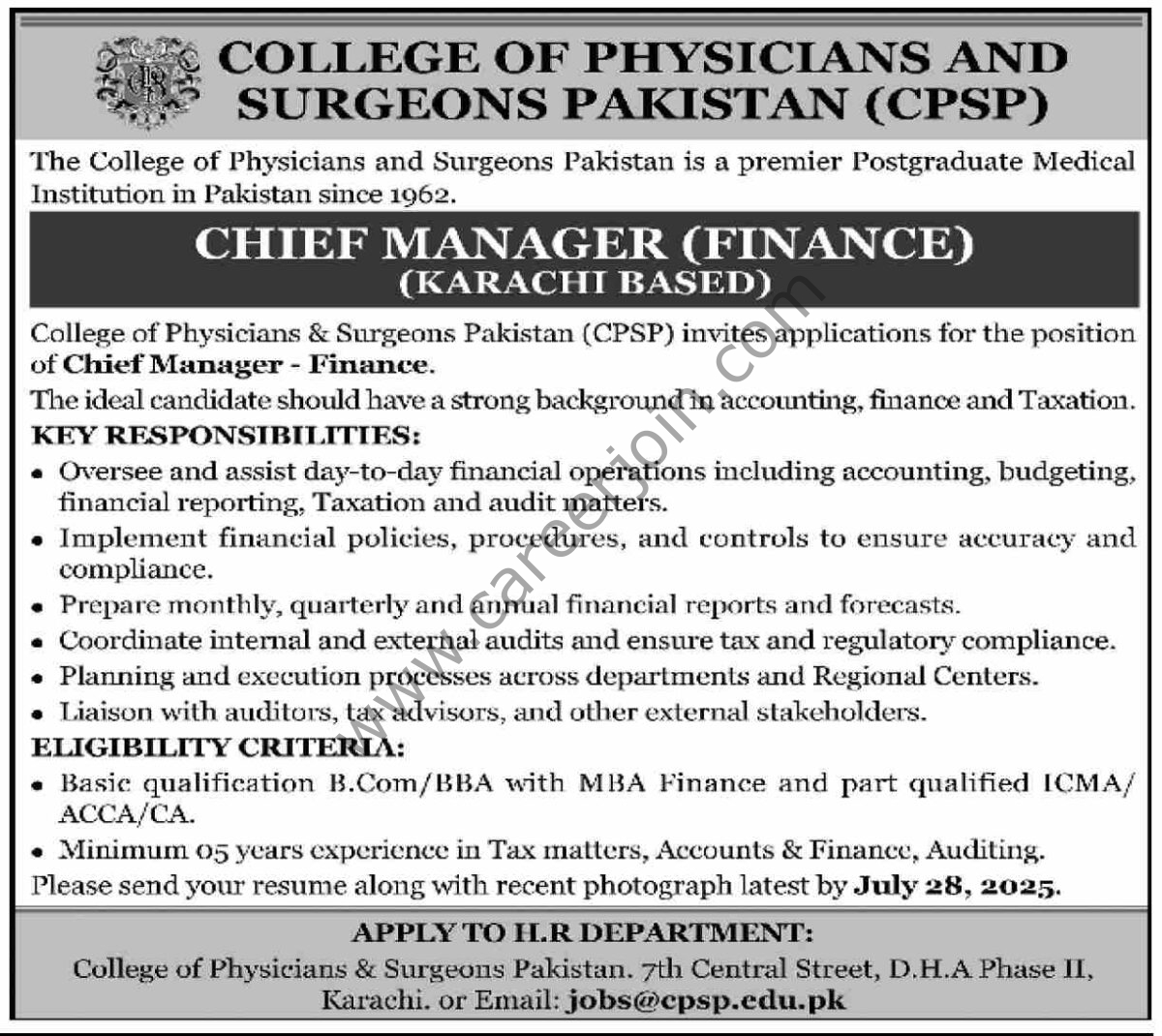 College of Physicians & Surgeons Pakistan Jobs 13 July 2025 Dawn 01 2