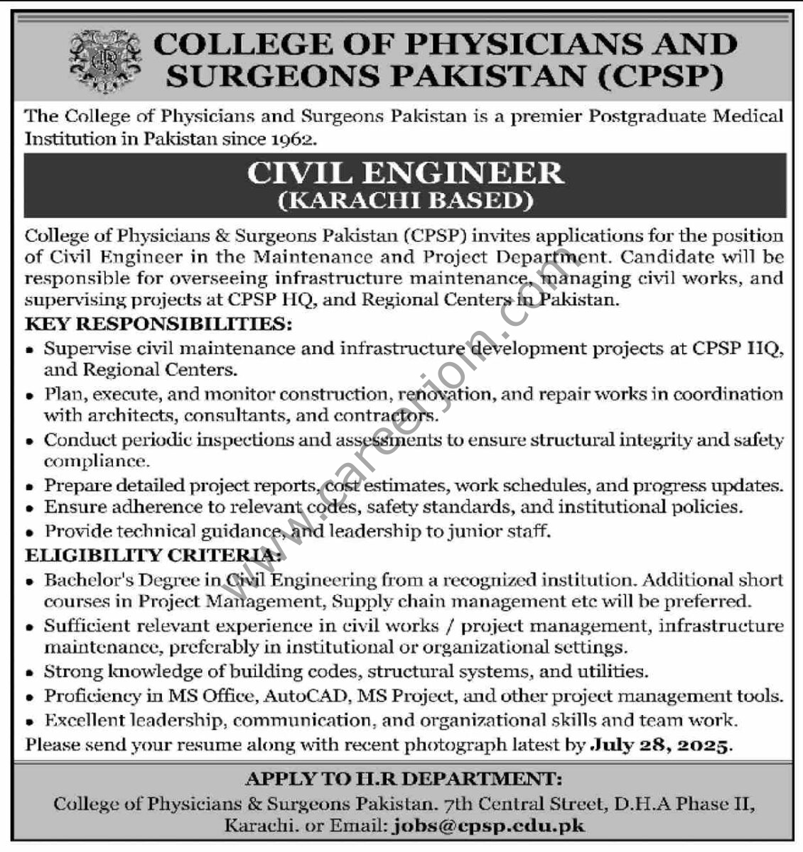 College of Physicians & Surgeons Pakistan Jobs 13 July 2025 Dawn 1