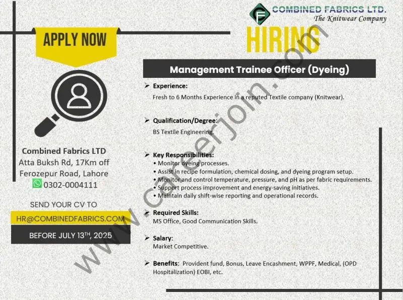 Combined Fabrics Limited Jobs MTO Dyeing 1