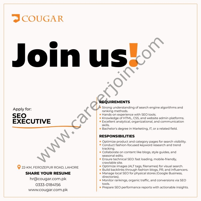 Cougar Clothing Jobs SEO Executive 1