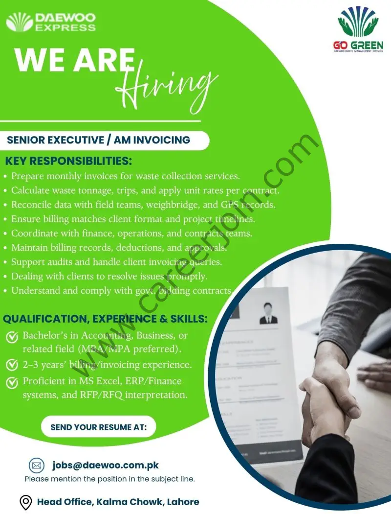 Daewoo Express Jobs Sr Executive / AM Invoicing 1