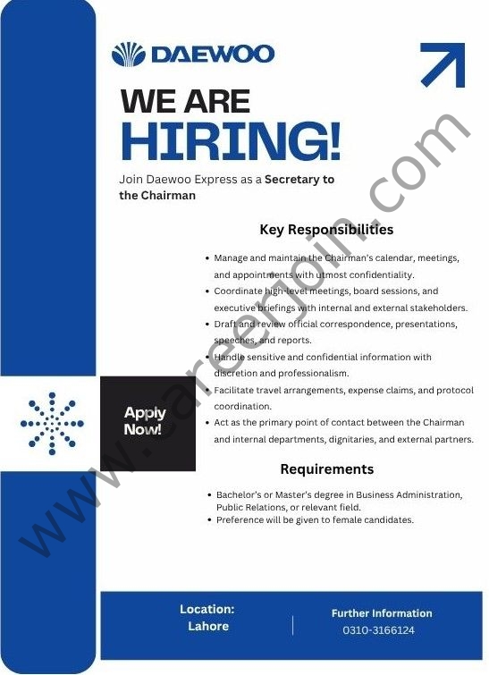 Daewoo Express Jobs Secretary to the Chairman 1