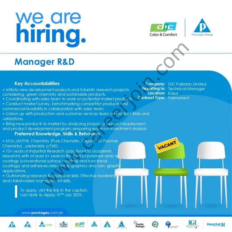 DIC Pakistan Jobs Manager R&D 1