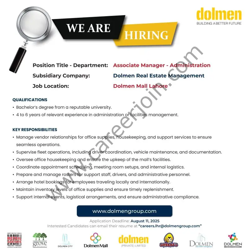 Dolmen Group Jobs Associate Manager Administration 1