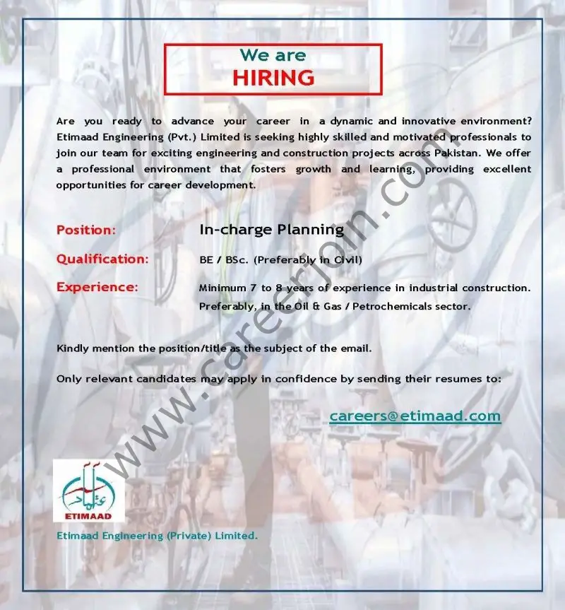Etimaad Engineering Pvt Ltd Jobs August 2025 2