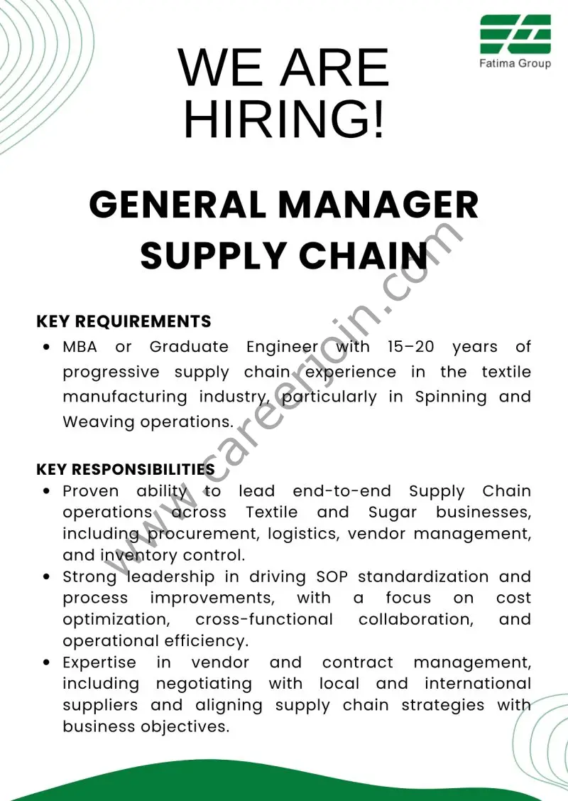 Fatima Group Jobs General Manager Supply Chain 1