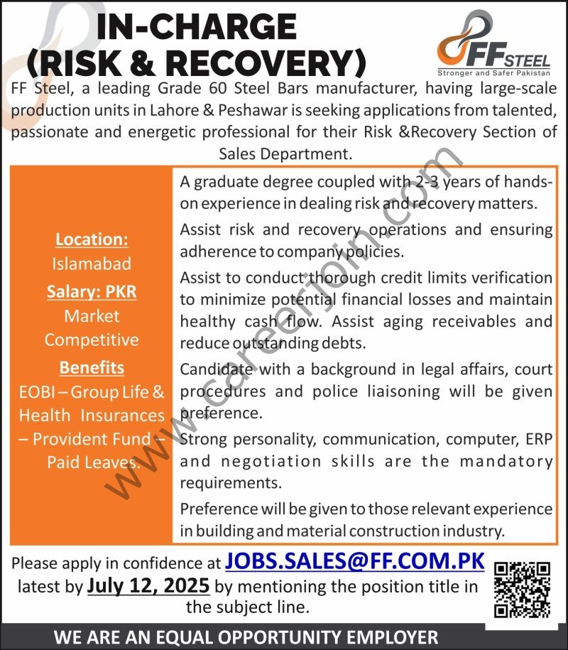 FF Steel Jobs Incharge Risk & Recovery 1