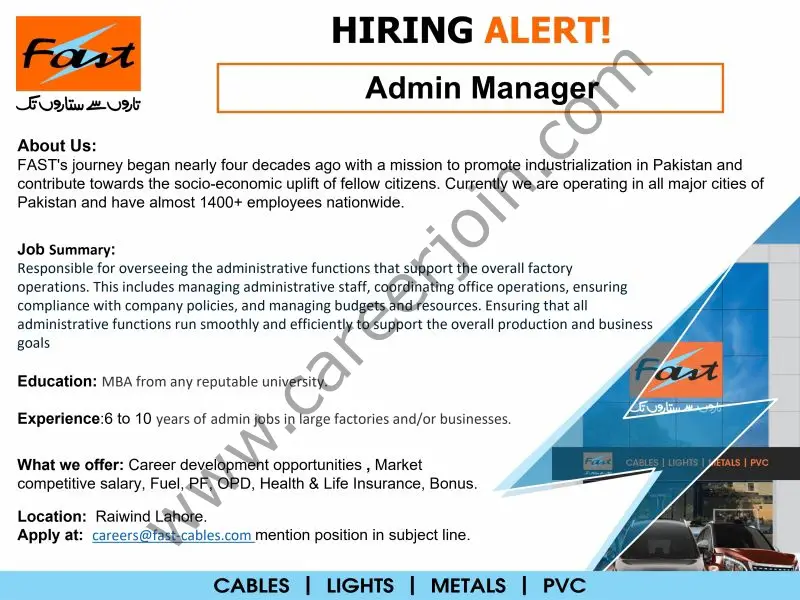 Fast Cables Limited Jobs Admin Manager 1