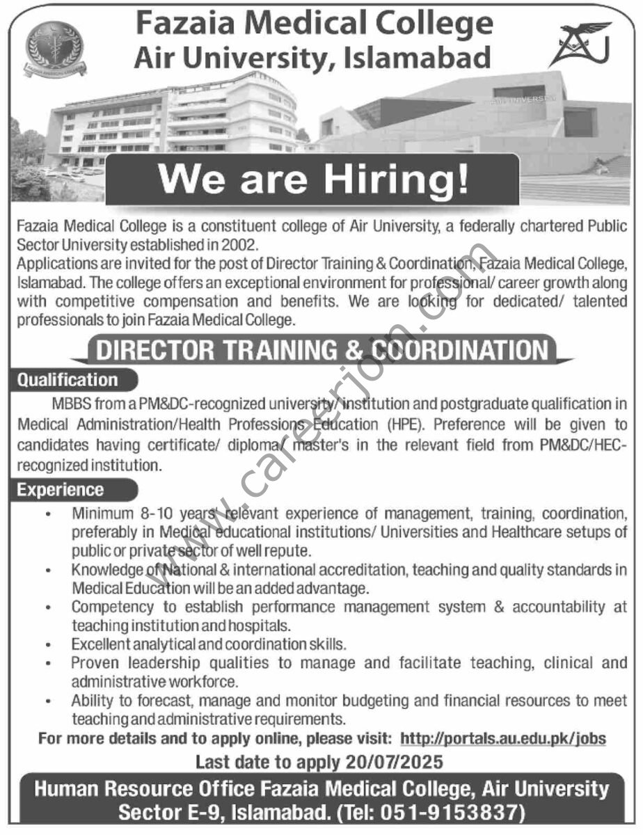 Fazaia Medical College Jobs 06 July 2025 Dawn 1
