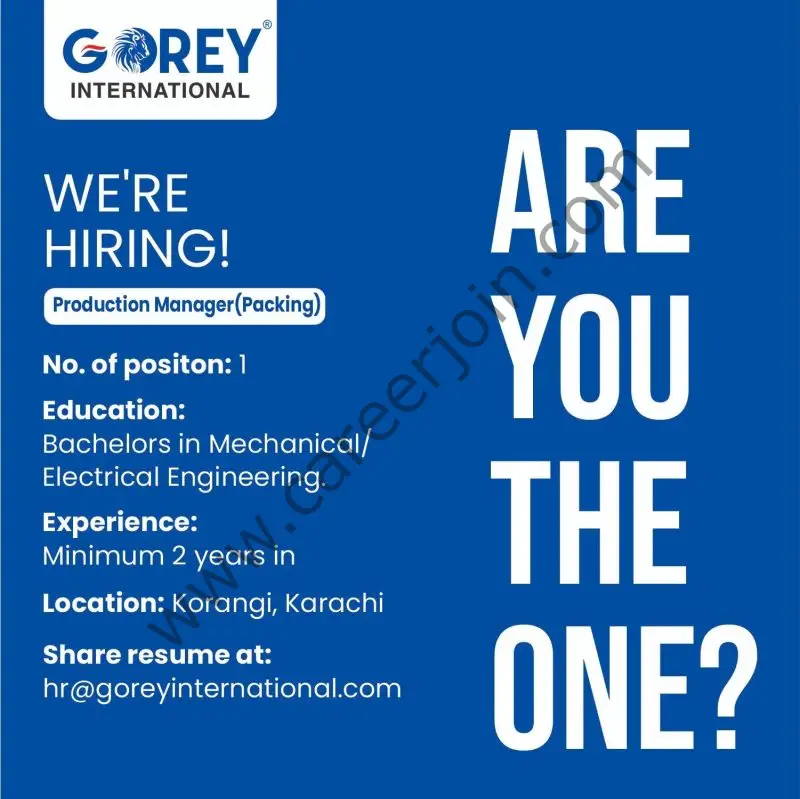 Gorey International Pvt Ltd Jobs Production Manager (Packing) 1