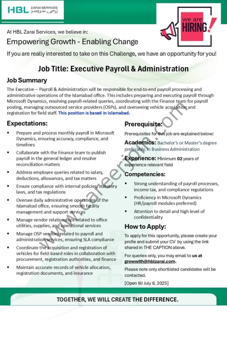 HBL Zarai Services Limited Jobs July 2025 2