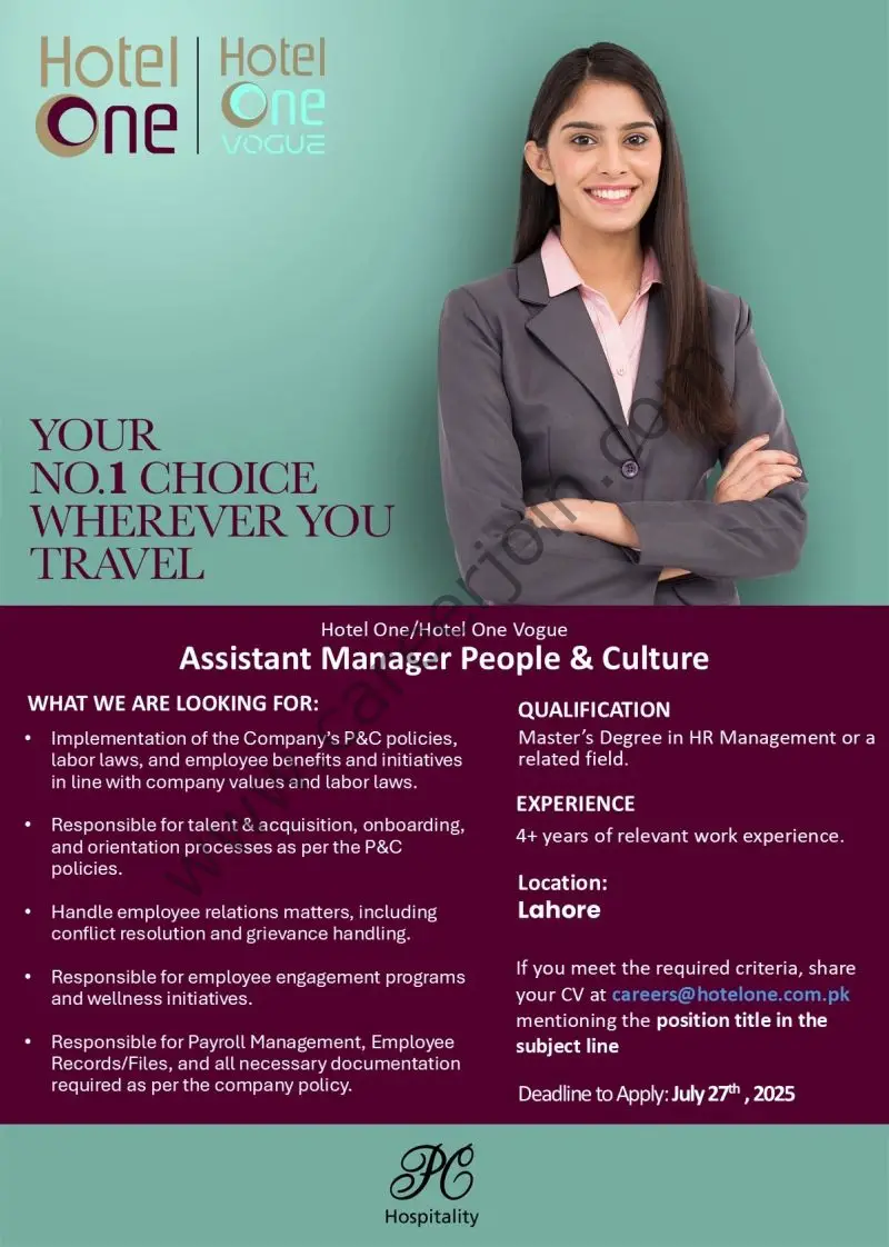 Hotel One Pvt Ltd Jobs Assistant Manager People & Culture 1