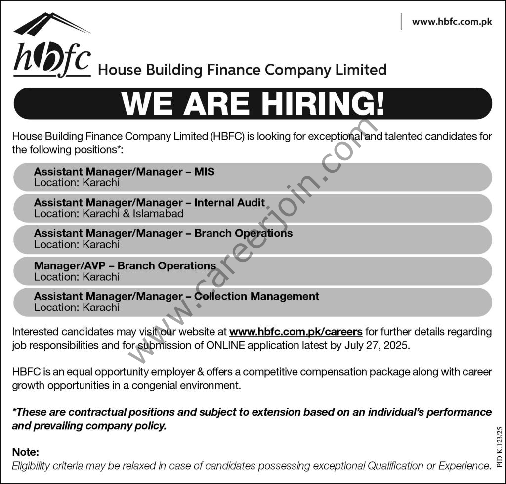 House Building Finance Co Ltd HBFC Jobs 13 July 2025 Express 1