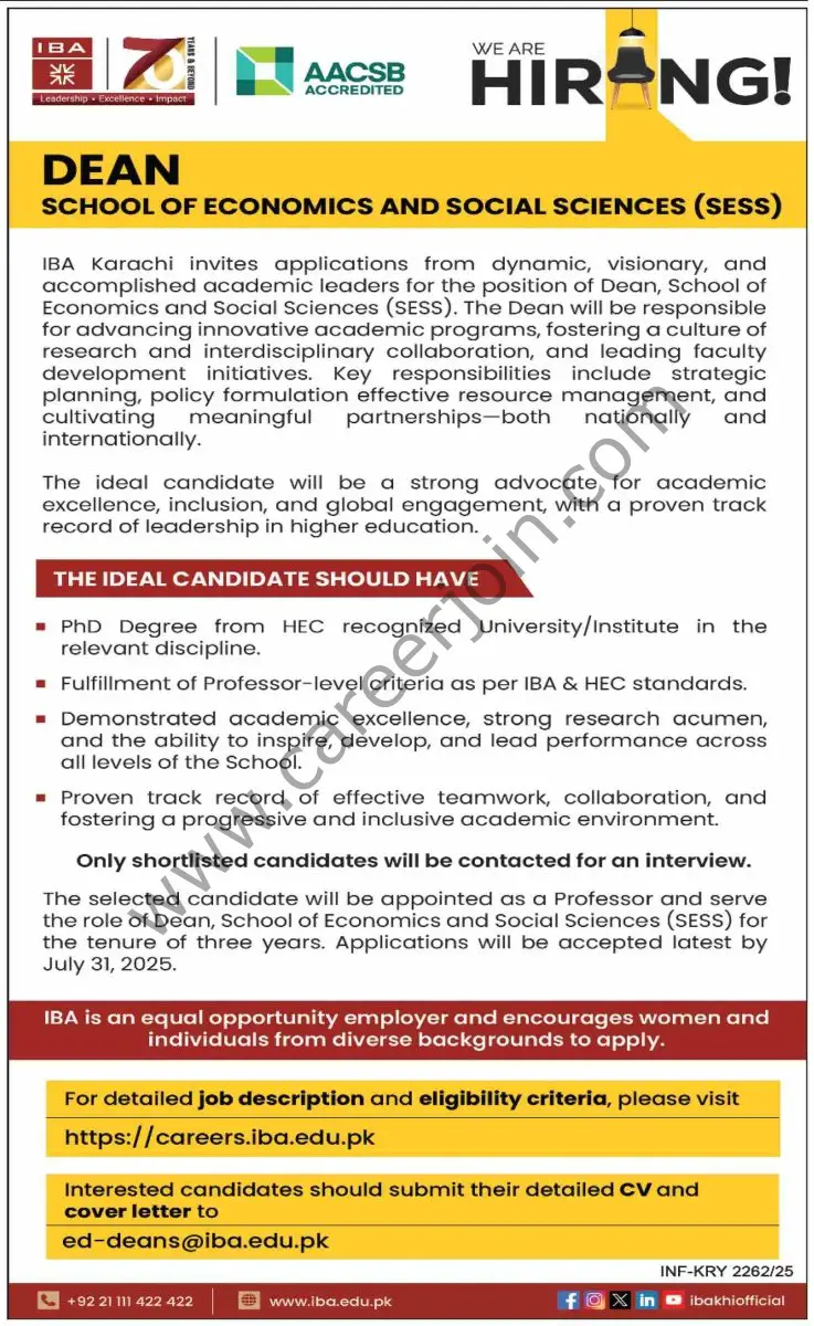 IBA Karachi Jobs 20 July 2025 Dawn 2