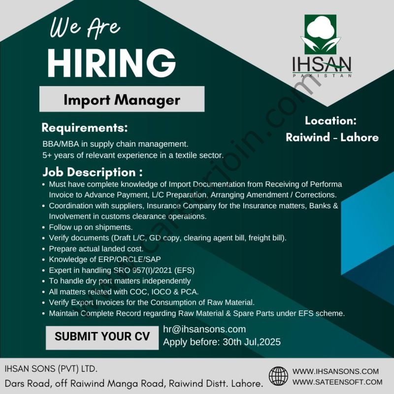 Sateensoft Pvt Ltd Jobs Import Manager 1