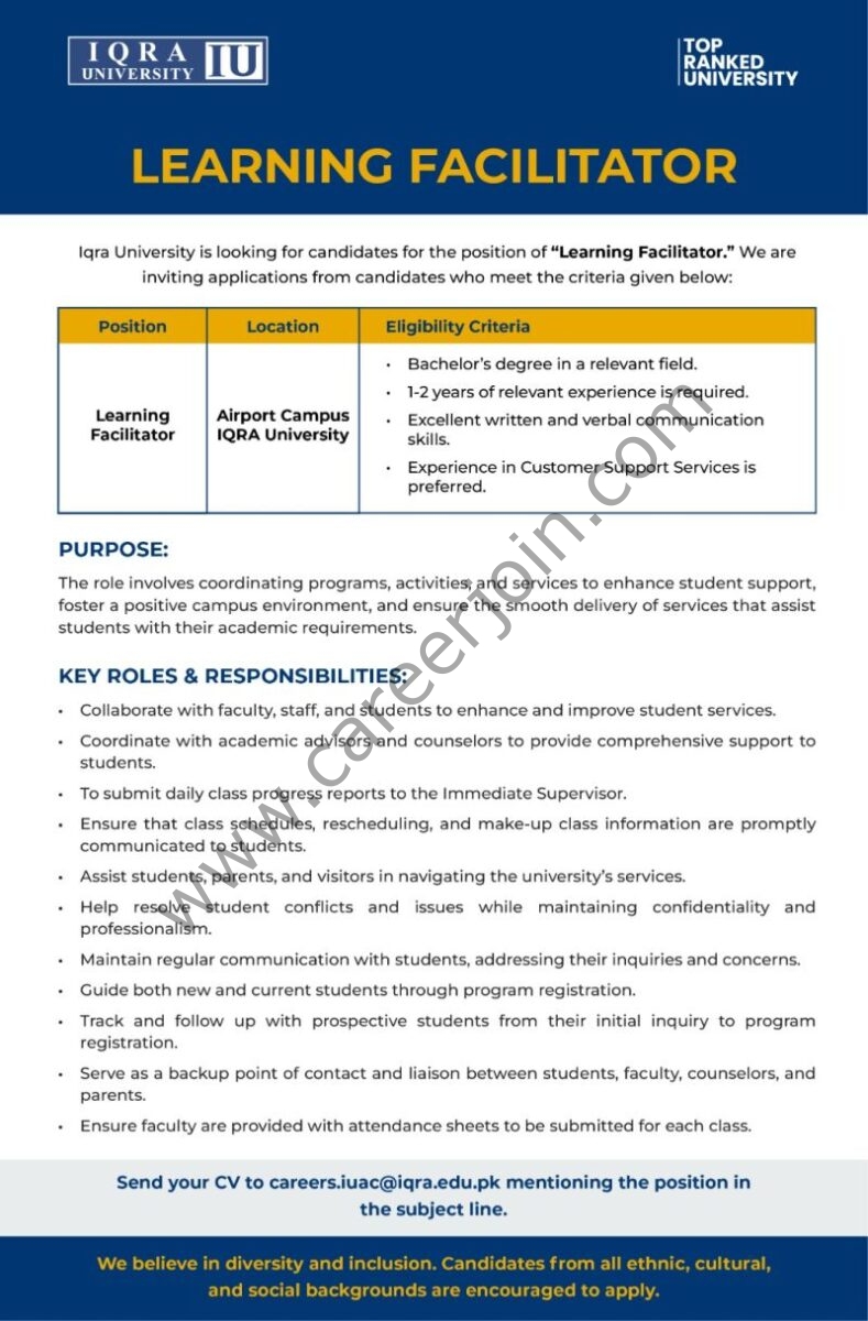 Iqra University IU Jobs Learning Facilitator 1