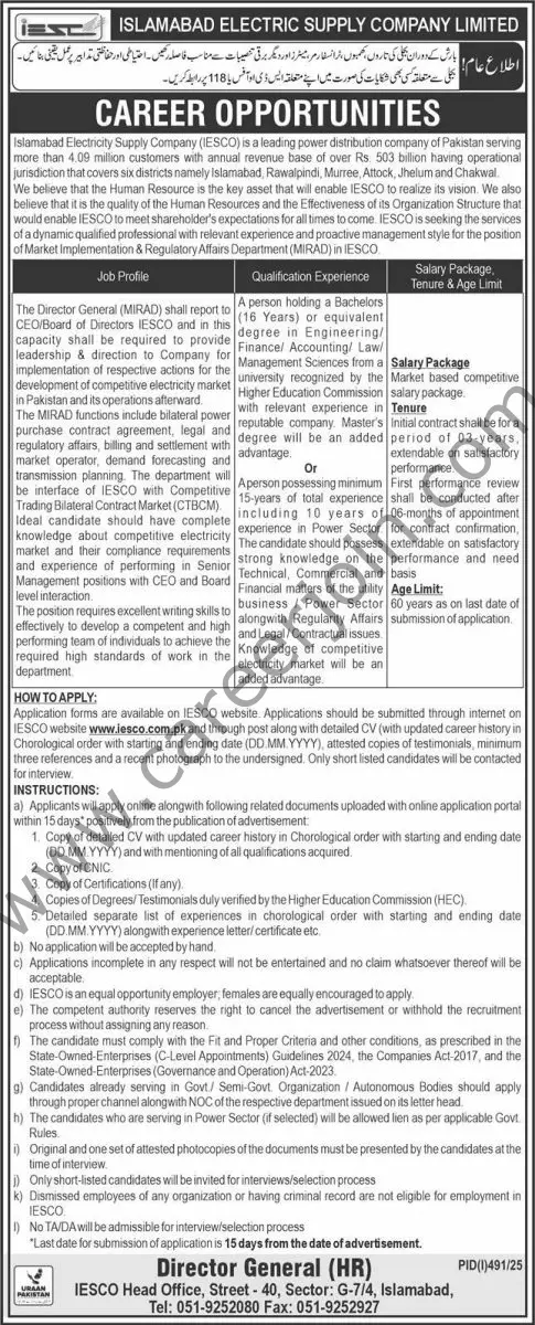 Islamabad Electric Supply Co Ltd IESCO Jobs 19 July 2025 Express 2