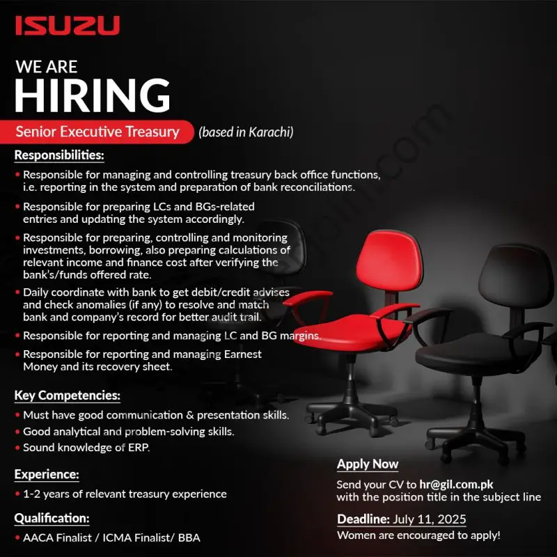 ISUZU Ghandhara Limited Jobs Senior Executive Treasury 1