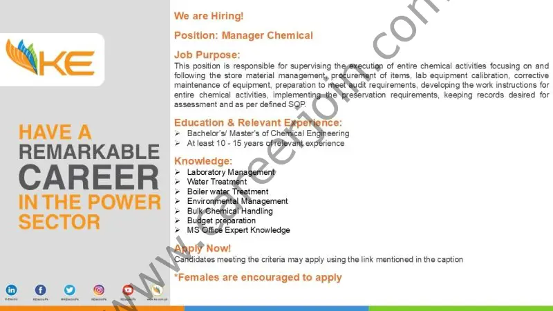 K-Electric Pvt Ltd Jobs Manager Chemical 1