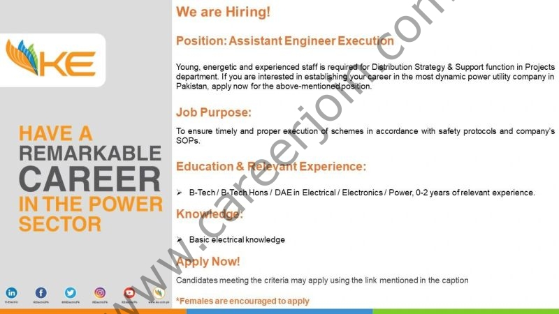 K-Electric Pvt Ltd Jobs Assistant Engineer Execution 1