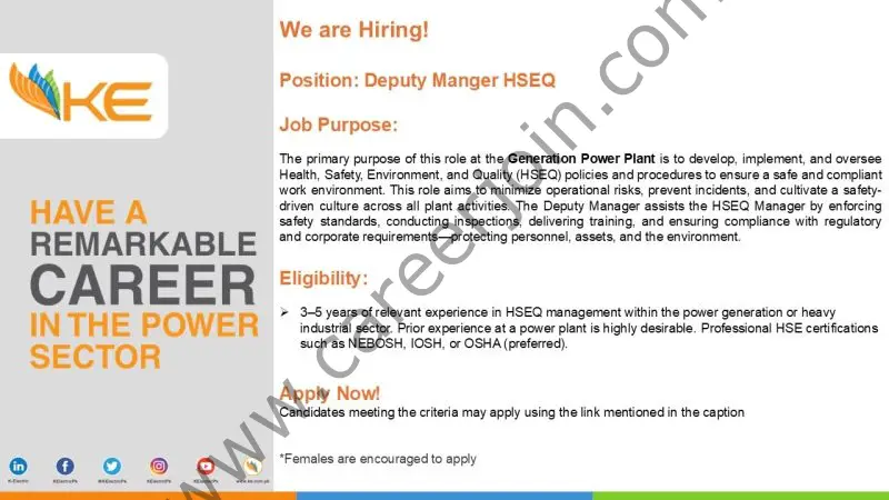 K-Electric Pvt Ltd Jobs Deputy Manager HSEQ 1