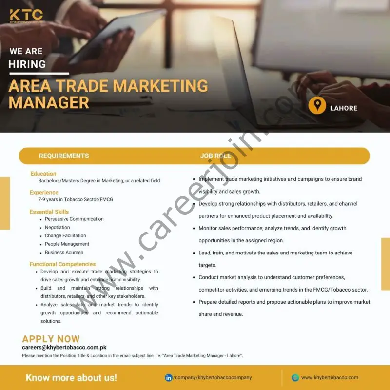 Khyber Tobacco Company Jobs Area Manager Trade Marketing 1