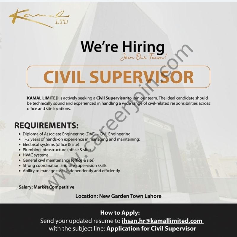 Kamal Limited Jobs Civil Supervisor 1