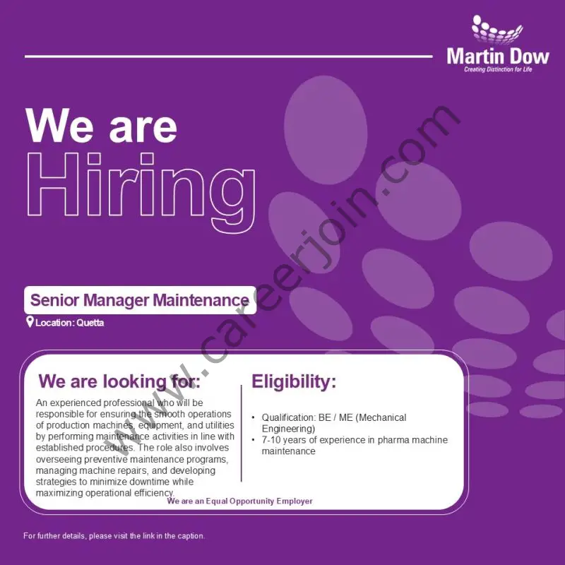 Martin Dow Limited Jobs Senior Manager Maintenance 1