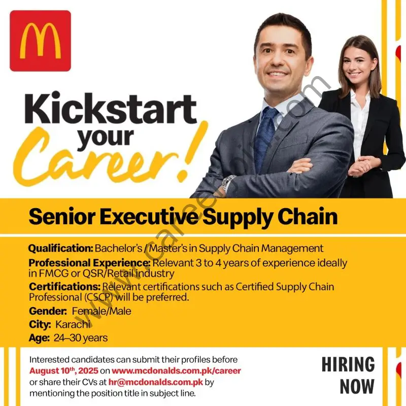 Mc Donald's Pakistan Jobs Sr Executive Supply Chain 1
