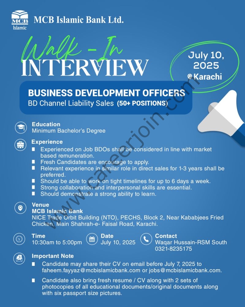 MCB Islamic Bank Jobs Business Development Officers 1