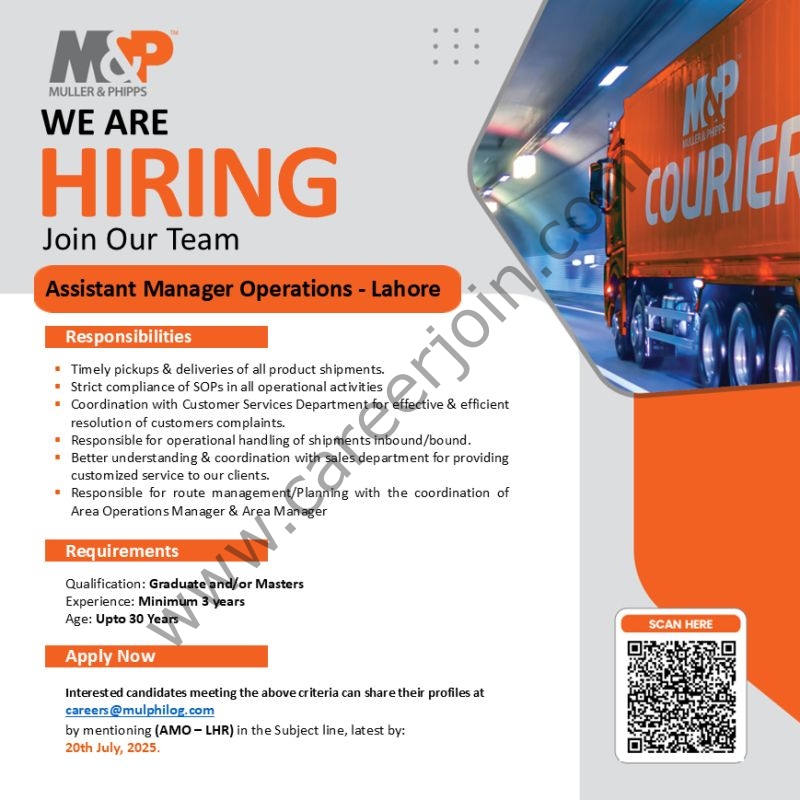 Muller & Phipps Pakistan Pvt Ltd Jobs Assistant Manager Operations 1