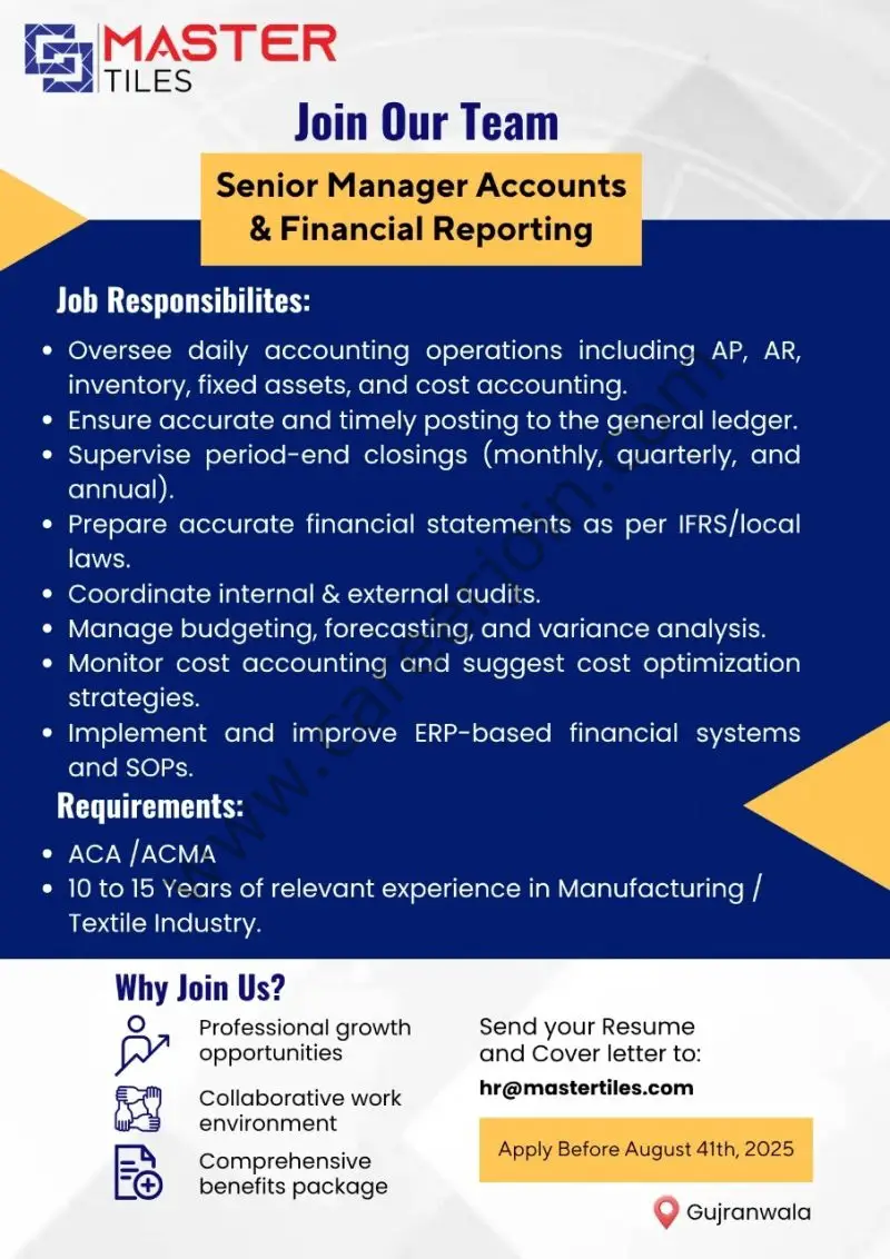 Master Tiles Jobs Senior Manager Accounts & Financial Reporting 1
